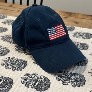 Harding Lane Navy Blue Baseball Hat, with Needlepoint American Flag